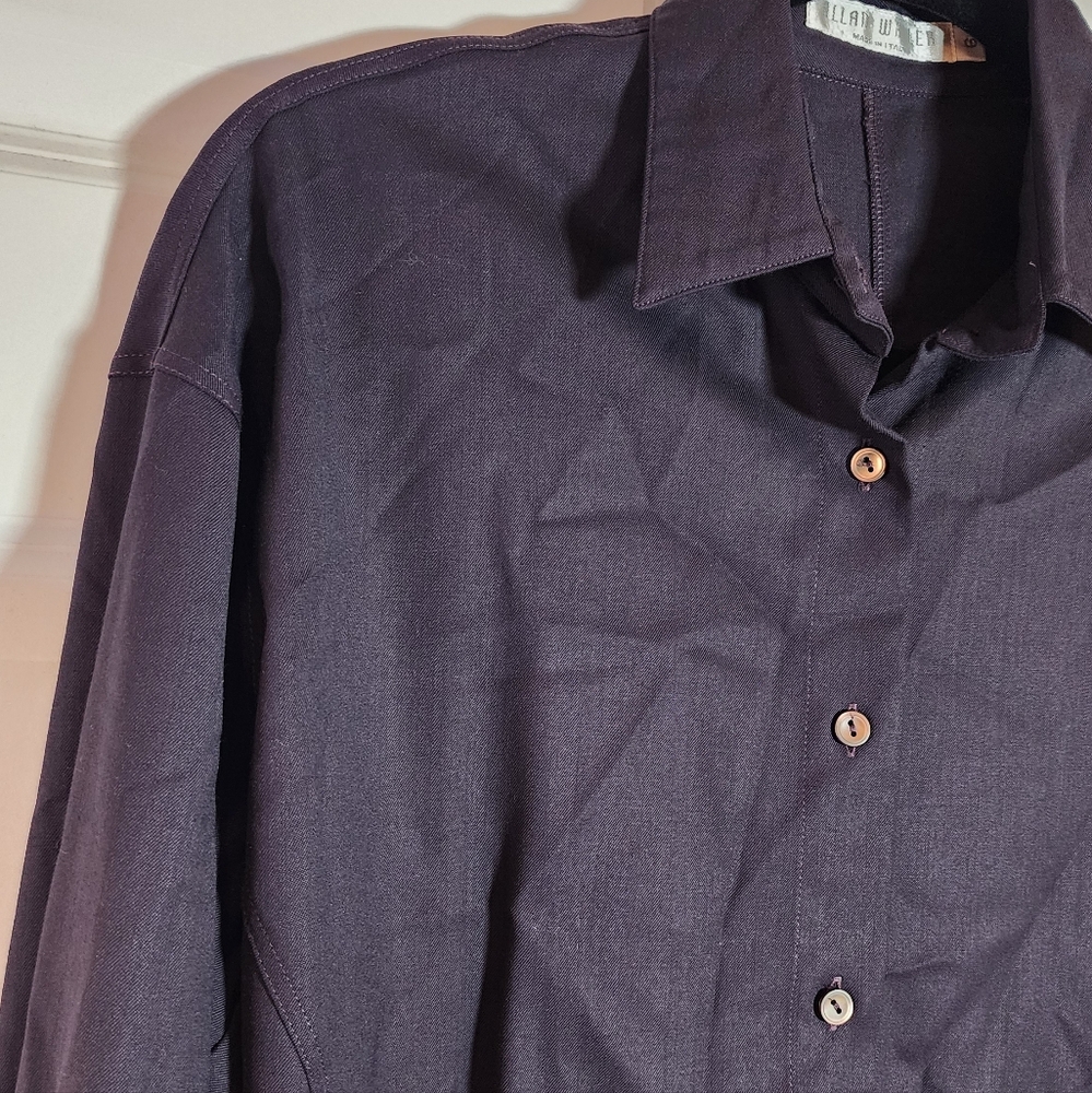 Allan Waller Italy Plum Purple Pleated Back Wool Blend Button Up Blouse Size 6 - Picture 4 of 10